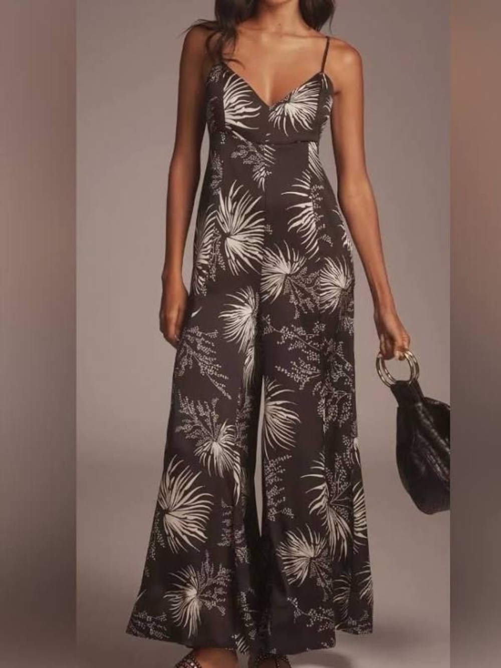bishop + young Black/Cream tropical Print Wide-Leg Jumpsuit-Small-NWT